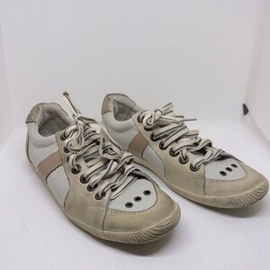 Osklen Women’s Leather Eyelet Sneakers Shoes - Size 8 - Cream Gold Beige